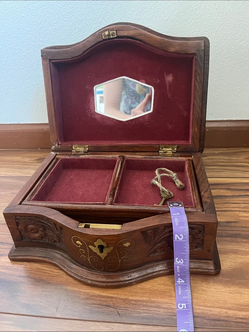 Hand-Carved Decorative Wooden Jewelry Box - Brown